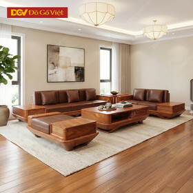 Bộ Sofa Gỗ Hương Vàng Chân Thuyền Kèm Bàn Trà Hiện Đại