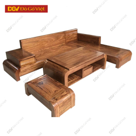 Bộ Sofa Góc Gỗ Hương Xám Tự Nhiên Chân Cuốn Đẹp Giá Tốt