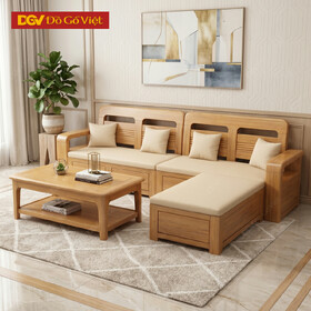 Bộ Sofa Góc Gỗ Sồi Mỹ Có Ghế Đơn Thiết Kế Bo Tròn