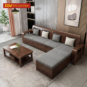 Bộ Sofa Góc Gỗ Sồi Mỹ Có Ghế Đơn Thiết Kế Bo Tròn