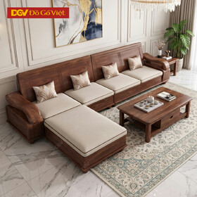 Bộ Sofa Góc L Gỗ Óc Chó 100% Vân Đẹp Hiện Đại Tay Tựa Lớn