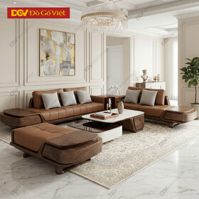 Bộ Sofa Óc Chó Bắc Mỹ Sang Trọng Bọc Nệm Da Rút Múi Cao Cấp