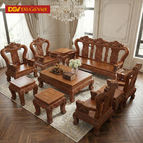 Bộ Salon Phòng Khách Gỗ Gõ Đỏ 10 Món Sang Trọng Đại Gia Đình