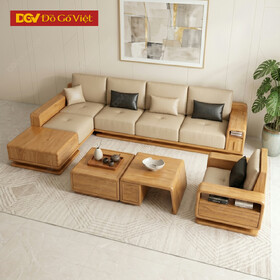 Bộ Sofa Phòng Khách Góc L Gỗ Sồi Mỹ Chân Giật Cấp Đẹp