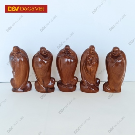 Bộ Tượng 5 Ông Di Lặc Ngũ Phúc Để Bàn Gỗ Bách Xanh Tự Nhiên
