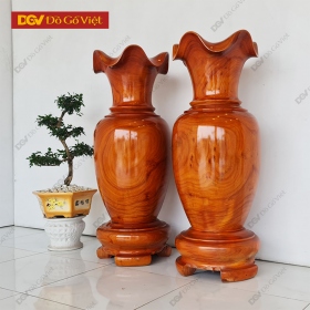 Cặp Lục Bình Gỗ Hương Đỏ Cao 107cm Đường Kính 38cm Đẹp Giá Tốt