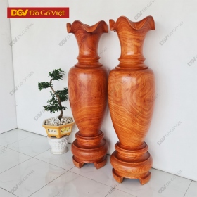 Đôi Lục Bình Mỹ Nghệ Gỗ Hương Cao 1m37 Đường Kính 40cm Đẹp Giá Tốt