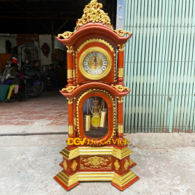 Đồng Hồ Quả Lắc Tứ Trụ Gỗ Hương Đá Màu Tự Nhiên Dát Vàng