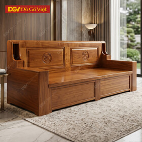 Ghế Văng Dài Sofa Nguyên Khối Gỗ Gõ Đỏ Chạm Họa Tiết Mặt...