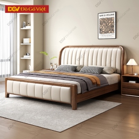 Giường Bọc Nệm Gỗ Óc Chó Đầu Bo Cong Đẹp Hiện Đại