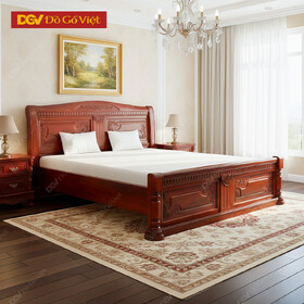 Giường Gỗ Cẩm Đầu Vòm Chạm Hoa Lá Tây Thanh Lịch