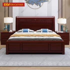 Giường Gỗ Căm Xe Màu Nâu Đỏ Họa Tiết Sang Trọng Tinh Tế