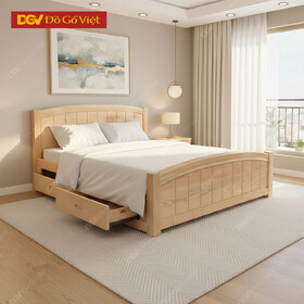 Giường Gỗ Sồi Đẹp Dáng Vòm Kẻ Dọc Hiện Đại Kèm Hộc Kéo