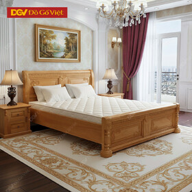 Giường Gỗ Tự Nhiên Cao Cấp Đầu Cong Chạm Họa Tiết Tinh Xảo