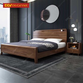 Giường Gỗ Veneer Sồi Tự Nhiên Cao Cấp Có Kệ Để Đồ