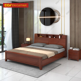 Giường Gỗ Veneer Xoan Đào Hiện Đại Kèm Kệ Tiện Ích Giá Rẻ