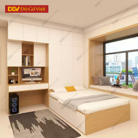 Giường Kèm Tủ Áo Có Hệ Hộc Kéo Đa Năng Kết Hợp Bàn PC Nhỏ