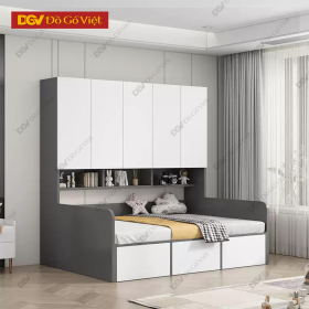 Giường Liền Tủ Đa Năng Có Hộc Kệ Để Đồ Màu Xám Cánh Trắng