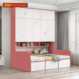Giường Liền Tủ Quần Áo Kèm Kệ Để Đồ Màu Hồng Cánh Trắng