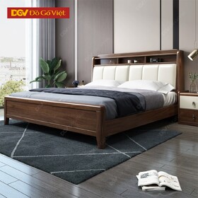 Giường Ngủ Chân Cao Tích Hợp Kệ Và Nệm Chất Gỗ Veneer