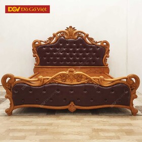 Giường Ngủ Cổ Điển Chạm Hoa Hồng Bọc Nệm Gỗ Gõ Đỏ Đẹp Giá Rẻ