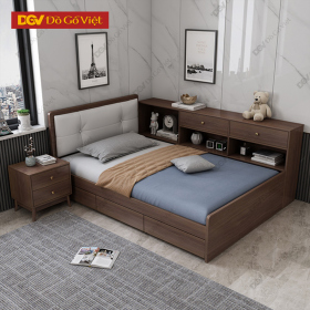 Giường Ngủ Có Hộc Gỗ MDF Kết Hợp Kệ Sách Thiết Kế Tối Ưu