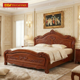 Giường Ngủ Gỗ Căm Xe Phối Hoa Văn Dáng Uốn Lượn Bề Thế