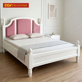 Giường Ngủ Gỗ Cao Su Phủ Sồi Màu Trắng Tân Cổ Điển Kiểu Pháp