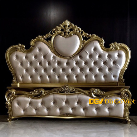 Giường Ngủ Gỗ Công Nghiệp Cổ Điển Màu Vàng Nệm Xám Đẹp Giá Tốt