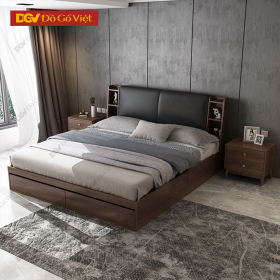 Giường Ngủ Gỗ Công Nghiệp MDF Màu Nâu Kết Hợp Tủ Đựng Đồ