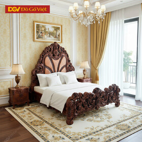 Giường Ngủ Gỗ Gõ Đỏ 100% Chạm Hoa Hồng Phong Cách Cổ Điển