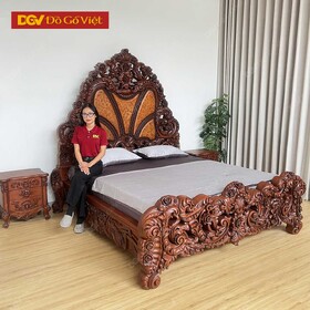 Giường Ngủ Gỗ Gõ Đỏ 100% Chạm Hoa Hồng Phong Cách Cổ Điển