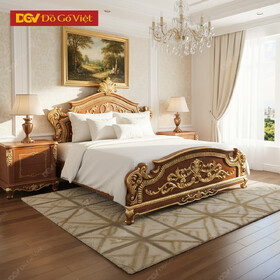 Giường Ngủ Gỗ Gõ Đỏ Chạm Hoa Lá Giác Vàng Cổ Điển Sang Trọng