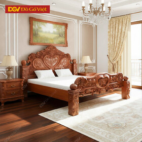 Giường Ngủ Gỗ Gõ Đỏ Mẫu Hoàng Gia Chạm Nổi Đẹp Mới 2026