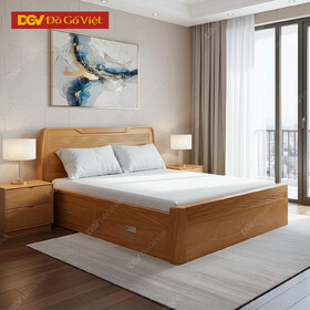 Giường Ngủ Gỗ Gõ Veneer Kiểu Hộp Có Ngăn Kéo Tiện Ích