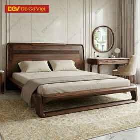 Giường Ngủ Gỗ Óc Chó Chân Quỳ Bo Cong Nối Liền Sang Trọng