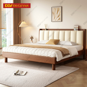 Giường Ngủ Gỗ Óc Chó Đầu Bọc Nệm Chân Cao Tối Giản