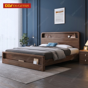 Giường Ngủ Gỗ Veneer Óc Chó Tích Hợp Kệ Lưu Trữ Đa Năng
