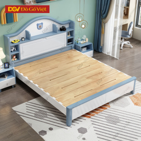 Giường Ngủ Gỗ Tự Nhiên Màu Trắng Xanh Trẻ Trung Hiện Đại