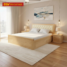 Giường Ngủ Gỗ Sồi Nga Dạng Hộp Đầu Nệm Kèm Ngăn Kéo