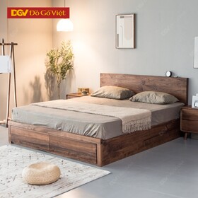Giường Ngủ Gỗ Veneer Óc Chó Có Hộc Vạt Để Đồ Tiện Ích
