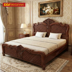 Giường Ngủ Gỗ Xoan Đào Chạm Khắc Họa Tiết Giả Nệm Rút Cúc