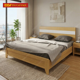 Giường Ngủ Hiện Đại Gỗ MDF Chân Cao Phối Sọc Đầu Giường