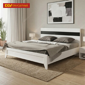 Giường Ngủ Hiện Đại Gỗ MDF Chân Cao Phối Sọc Đầu Giường