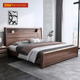 Giường Ngủ Hiện Đại Gỗ Veneer Óc Chó Có Kệ Để Đồ Tiện...