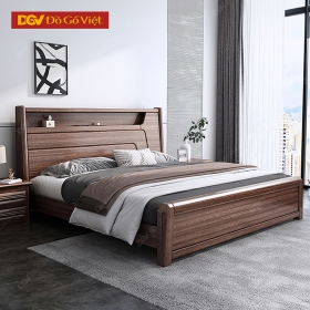 Giường Ngủ Hiện Đại Gỗ Veneer Óc Chó Có Kệ Để Đồ Tiện...
