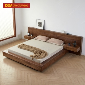 Giường Ngủ Kiểu Nhật Gỗ Cao Su Veneer Óc Chó Đẹp Giá Tốt