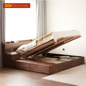 Giường Ngủ Kiểu Nhật Veneer Óc Chó Nhiều Ngăn Kệ Tiện Nghi