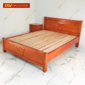 Giường Gỗ Sồi Tự Nhiên Màu Nâu Chạm Hình Rẻ Quạt 
