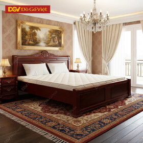 Giường Ngủ Tân Cổ Điển Gỗ Cẩm Màu Nâu Đỏ Sang Trọng